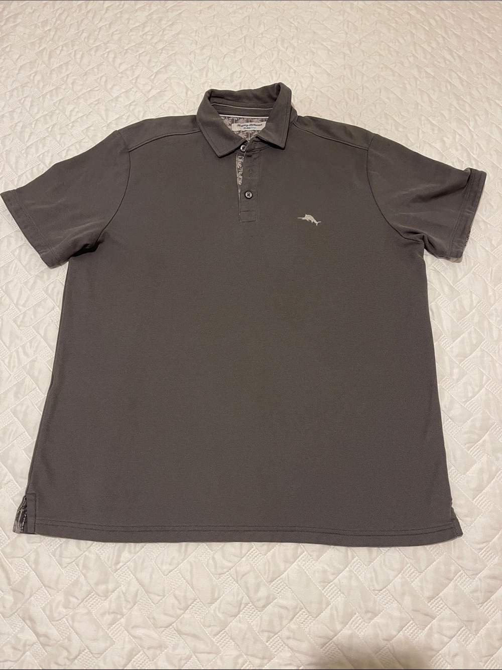 Tommy Bahama Charcoal Gray Short-Sleeve Polo with Embroidered Marlin